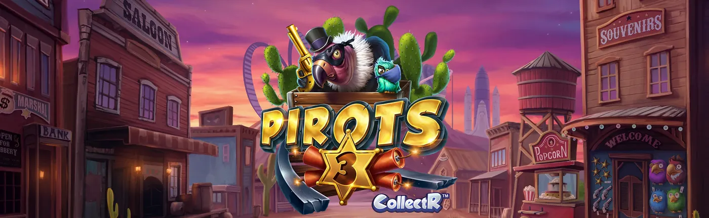 Banner promocional de Pirots 3 con temática del Salvaje Oeste