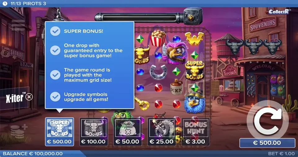 Modo de compra X-iter de Pirots 3 con todos los niveles de precio