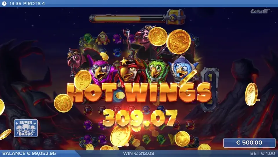 Pantalla de victoria Hot Wings de Pirots 4 en Inferno