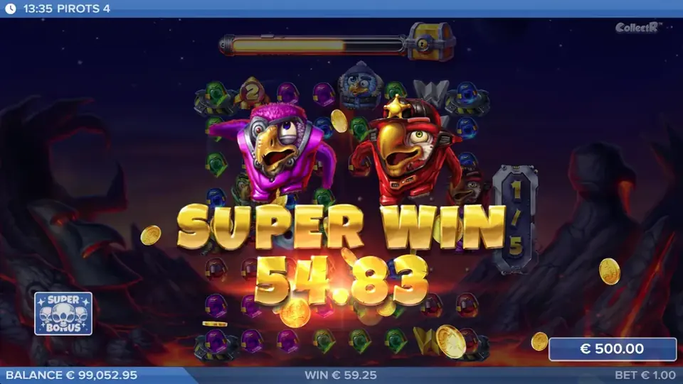 Pantalla de victoria Super Win de Pirots 4 en Inferno