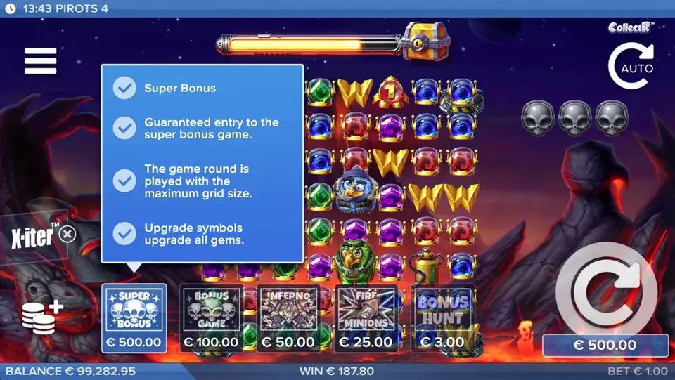 Modo de compra X-iter de Pirots 4 con todos los niveles de precio en Inferno