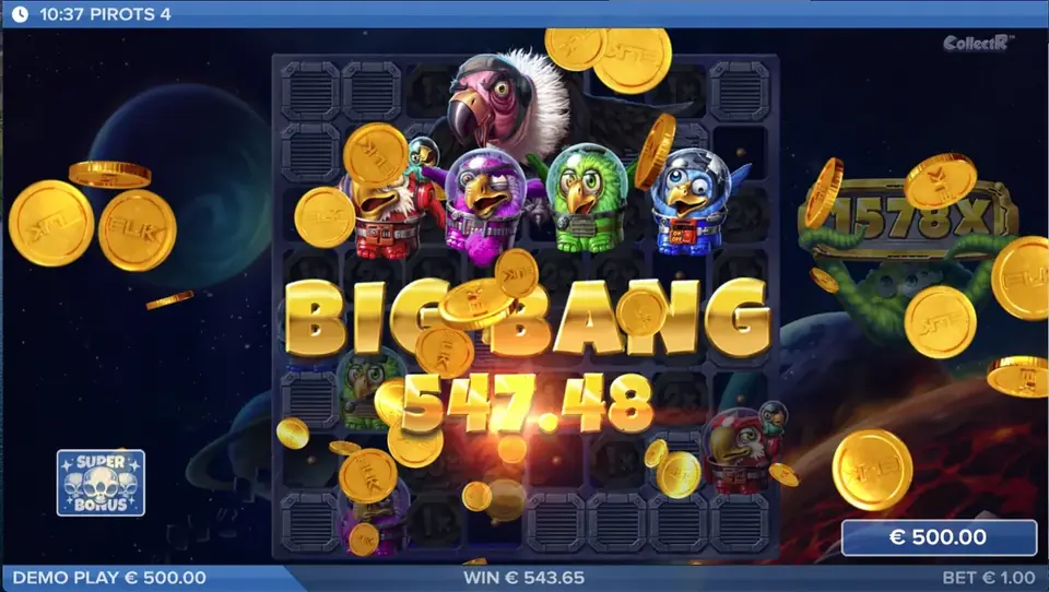 Pantalla de victoria Big Bang de Pirots 4 en Lost in Space