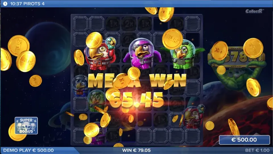 Pantalla de victoria Mega Win de Pirots 4 en Lost in Space