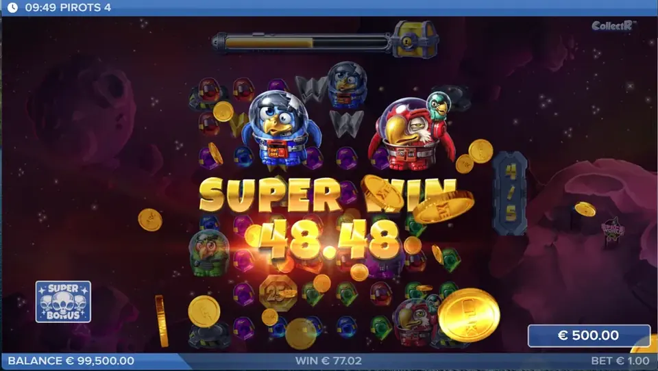 Pantalla de victoria Super Win de Pirots 4 en Lost in Space