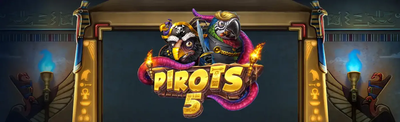 Banner promocional de Pirots 5 Cursed Temple con temática egipcia