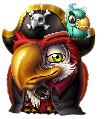 Capitán Redfeather con un loro al hombro en Pirots 5 The Kraken